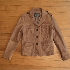 Genuine Lamb Rosner Utility Moto Leather Jacket in Cognac Sz 8.